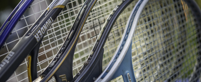 (alt-text: Storing sports equipment, like these tennis rackets, keeps sports gear in good condition while not in use.)