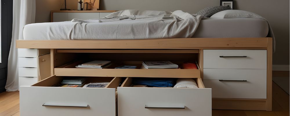 Bed with built-in drawers