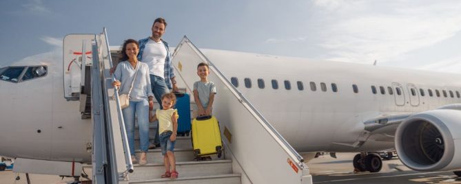 Family getting on a plane